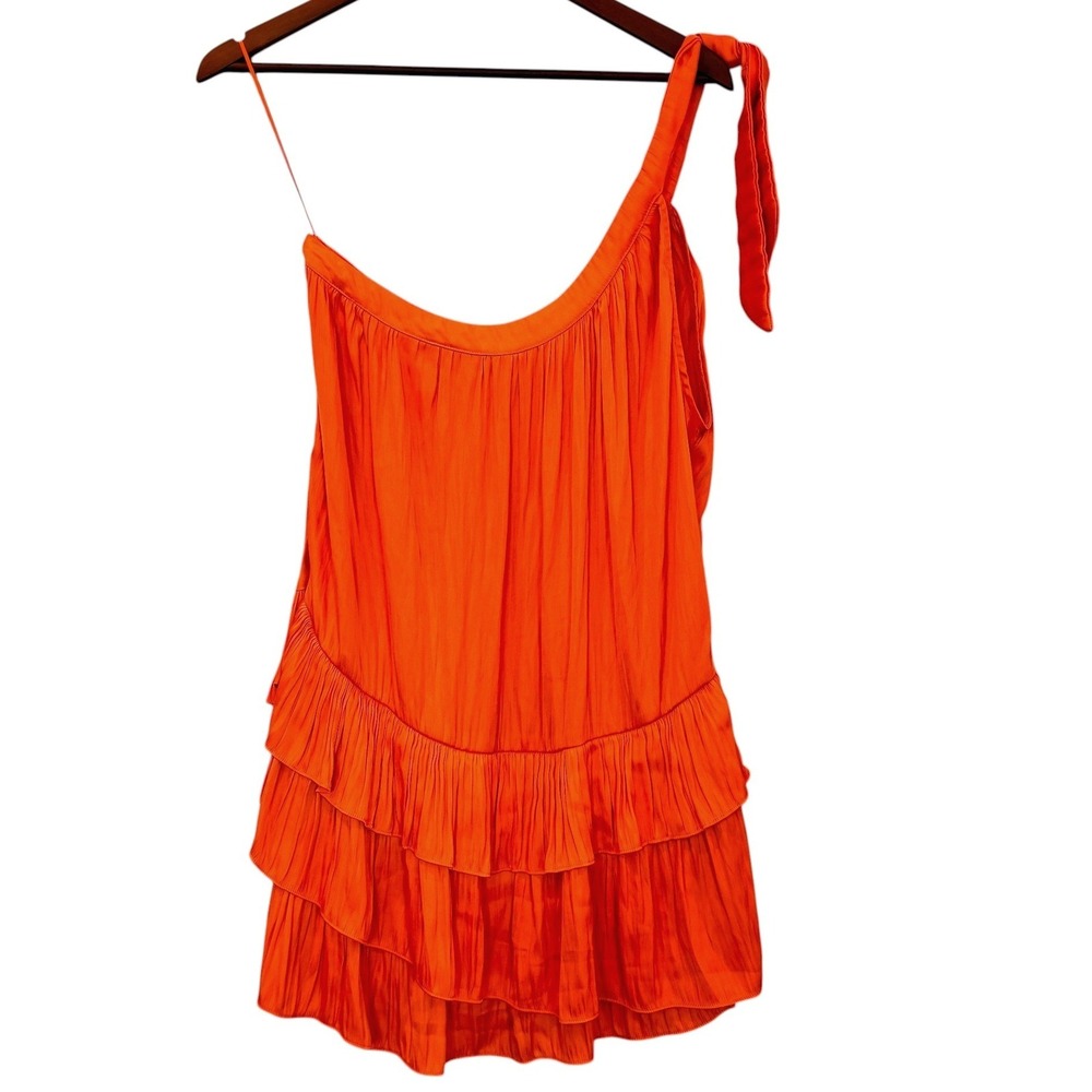 Fab'rik One Shoulder Ruffle Tiered Mini Dress Sz L Tie Strap Party Glam Cocktail